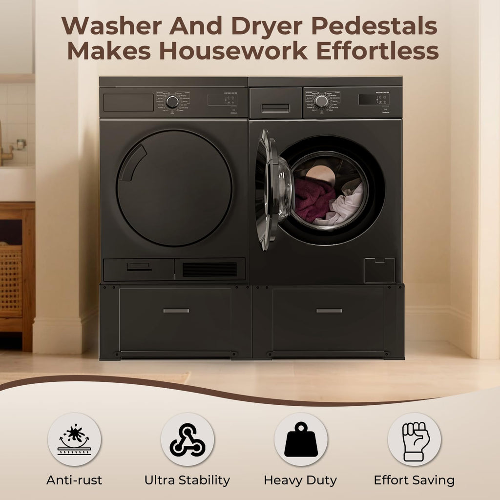 29" Washer and Dryer Pedestals with Drawer Set of 2 Black E67142