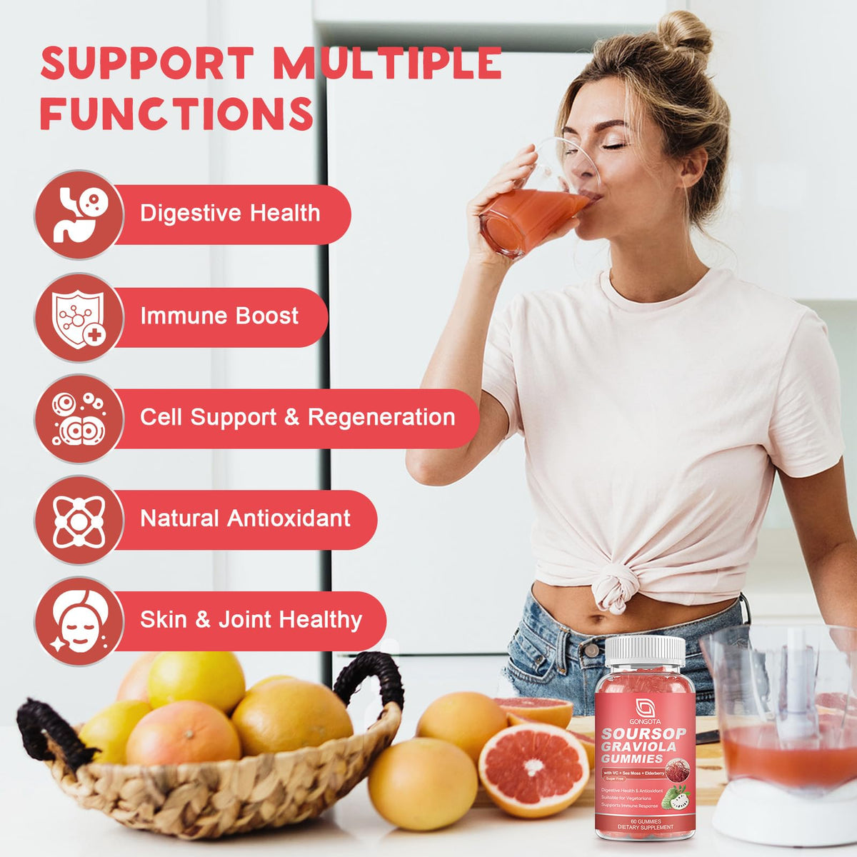 Soursop Graviola Gummies 2200mg Elderberry Sea Moss 60 Gummies Z15490