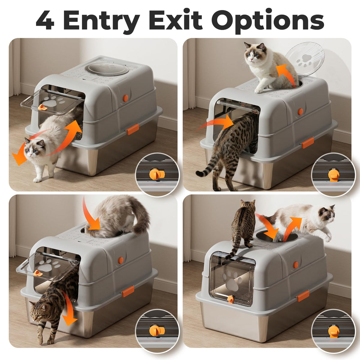 Non-Stick Stainless Steel Cat Litter Box with Lid K27730