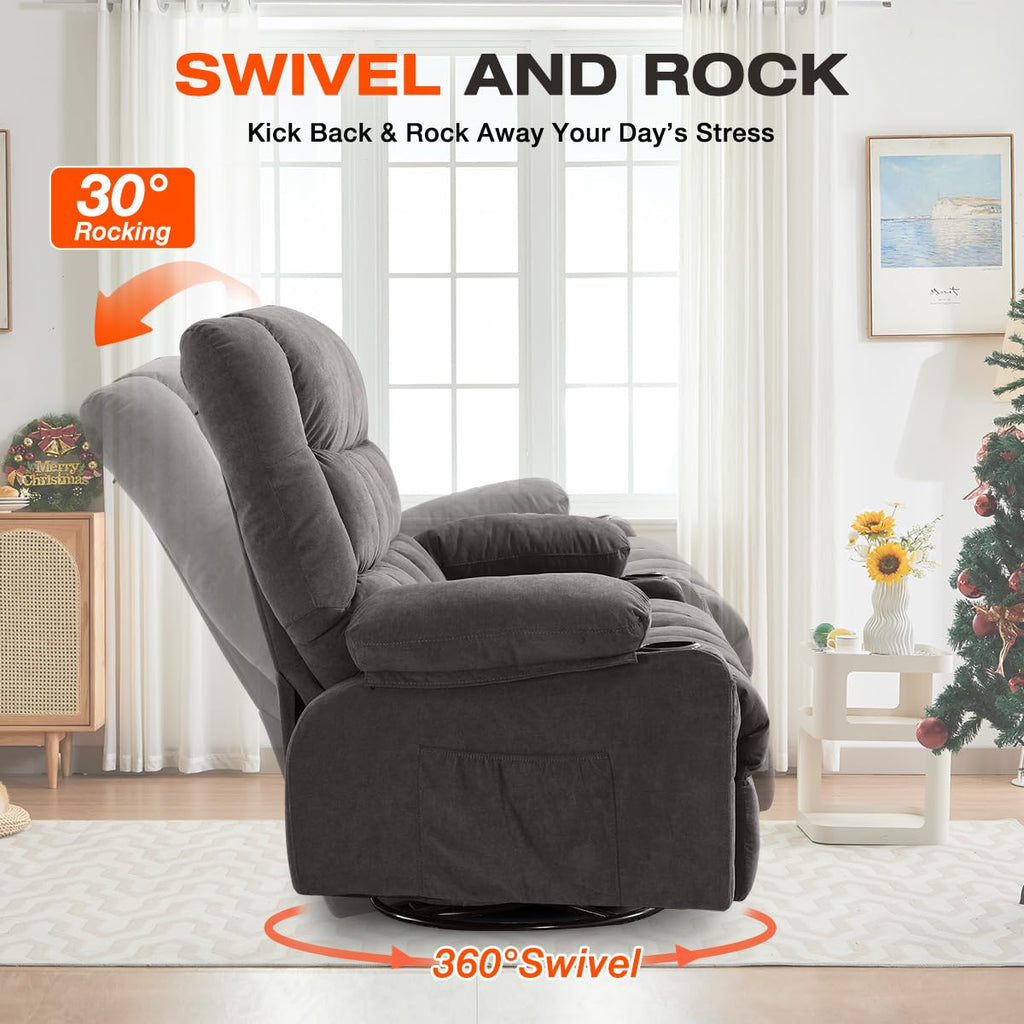 Oversized Swivel Rocker Recliner with Massage and Heat P558280