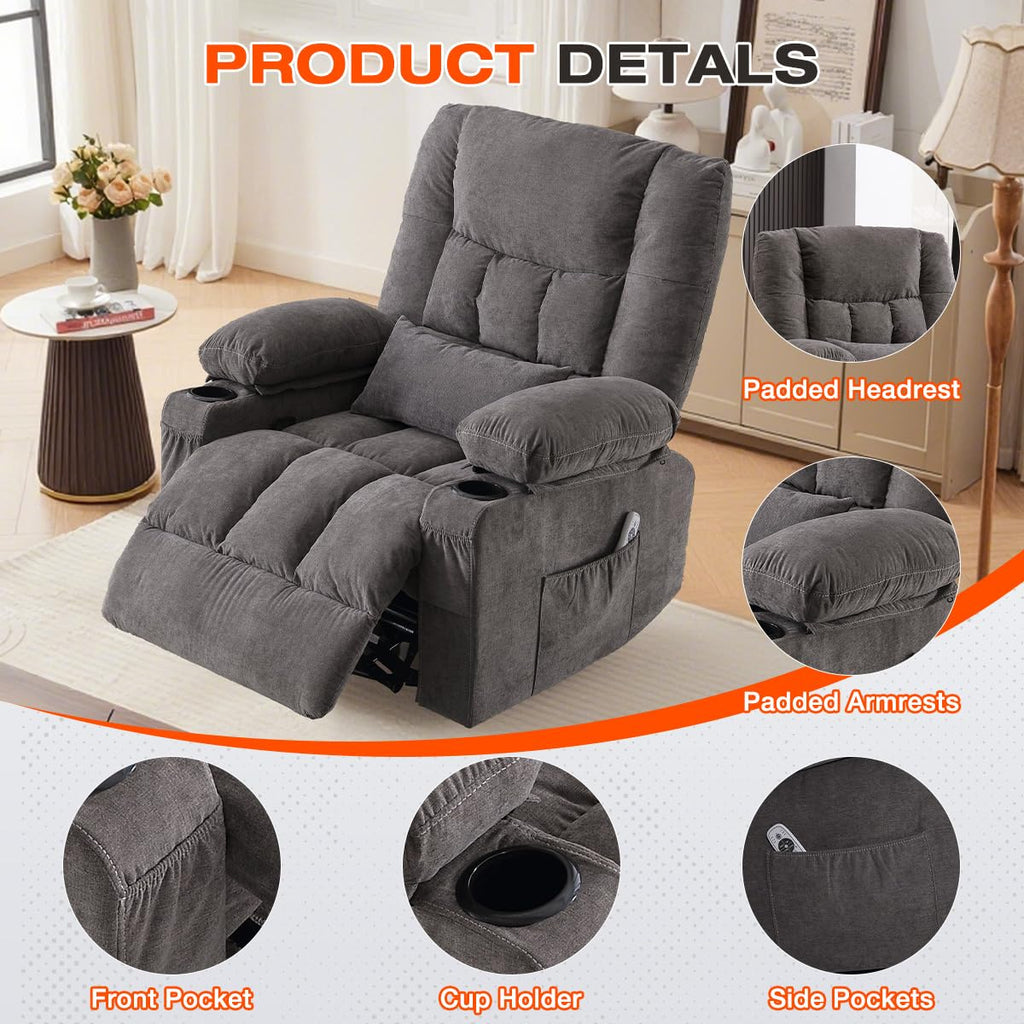Oversized Swivel Rocker Recliner with Massage and Heat P558280