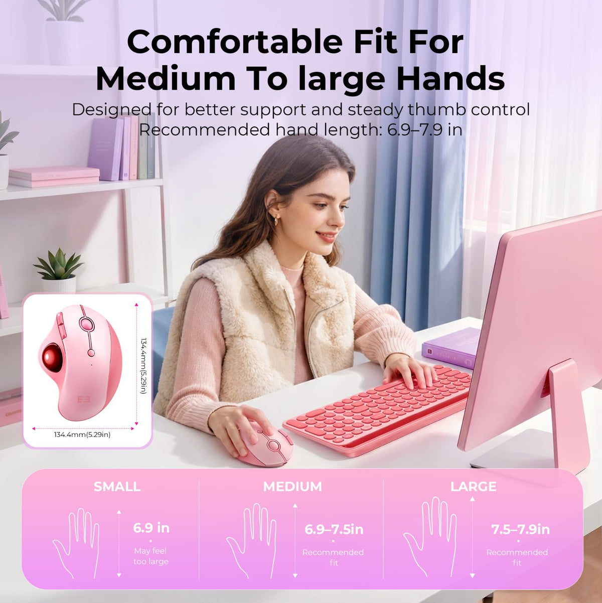Wireless Ergonomic Pink Trackball Mouse T65678