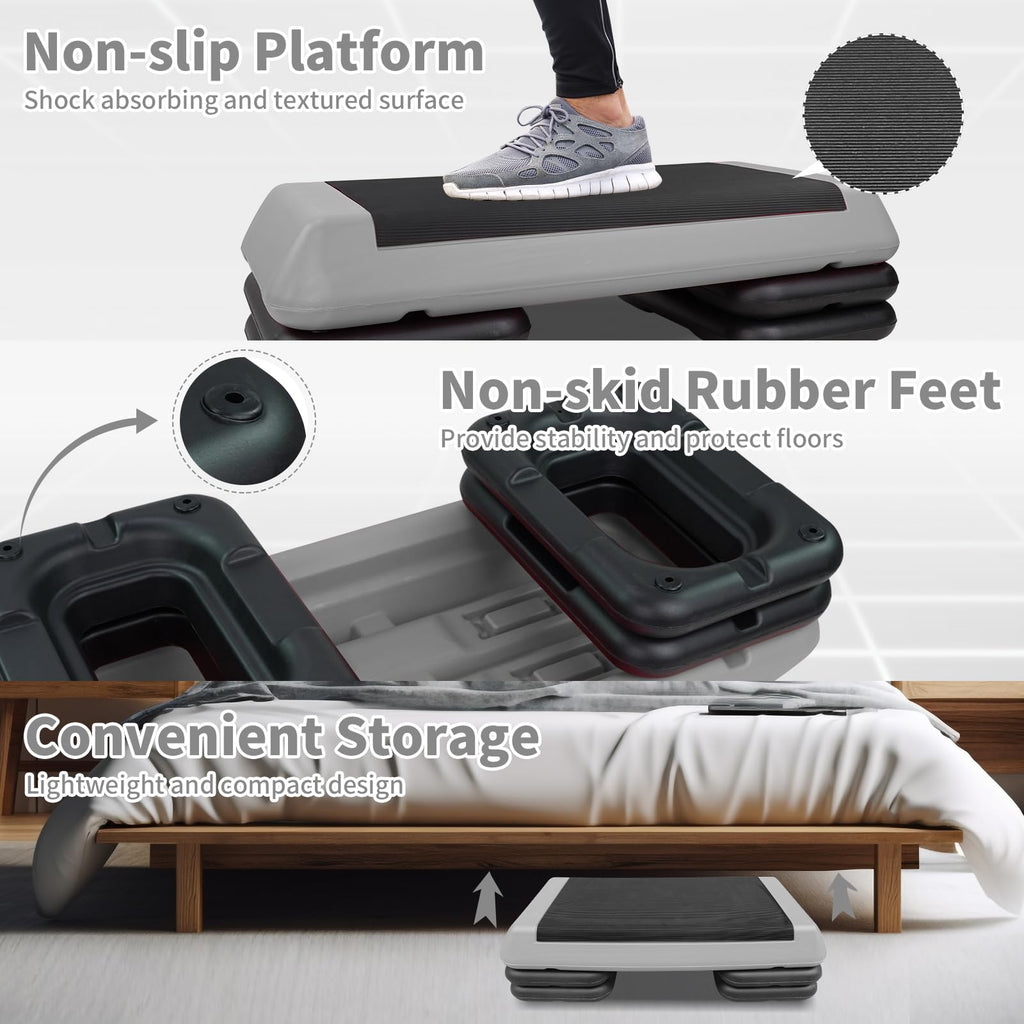 Adjustable Aerobic Stepper with 4 Risers T957