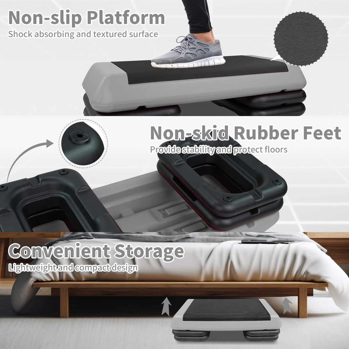 Adjustable Aerobic Stepper with 4 Risers T957