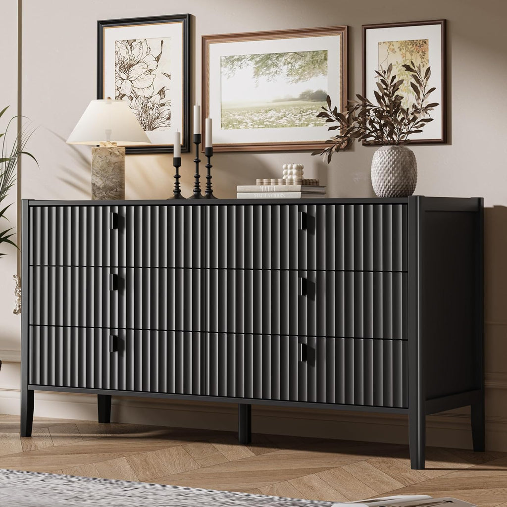 Black 6 Drawer Wood Dresser C640