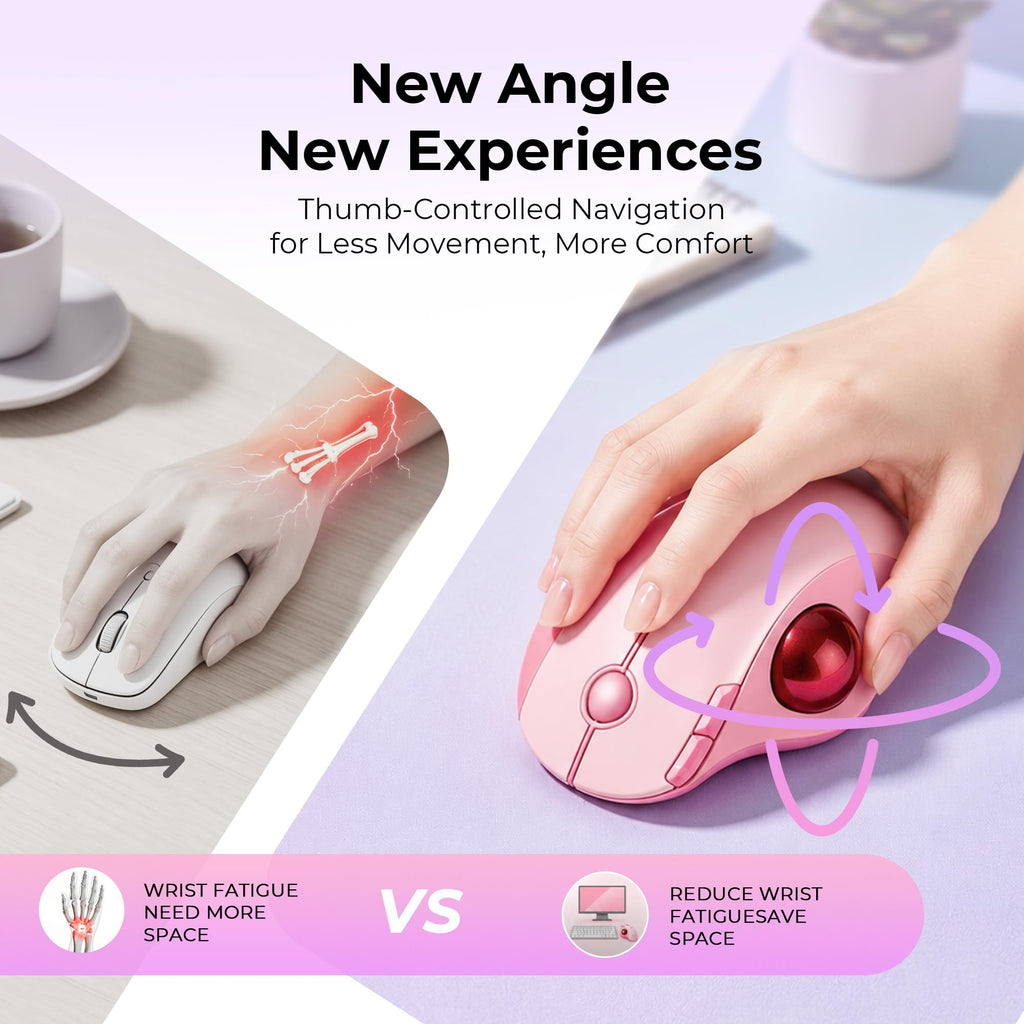 Wireless Ergonomic Pink Trackball Mouse T65678