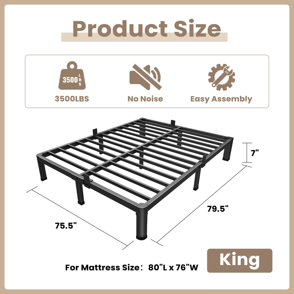 7 Inch King Low Profile Bed Frame with Rounded Corner Q2928