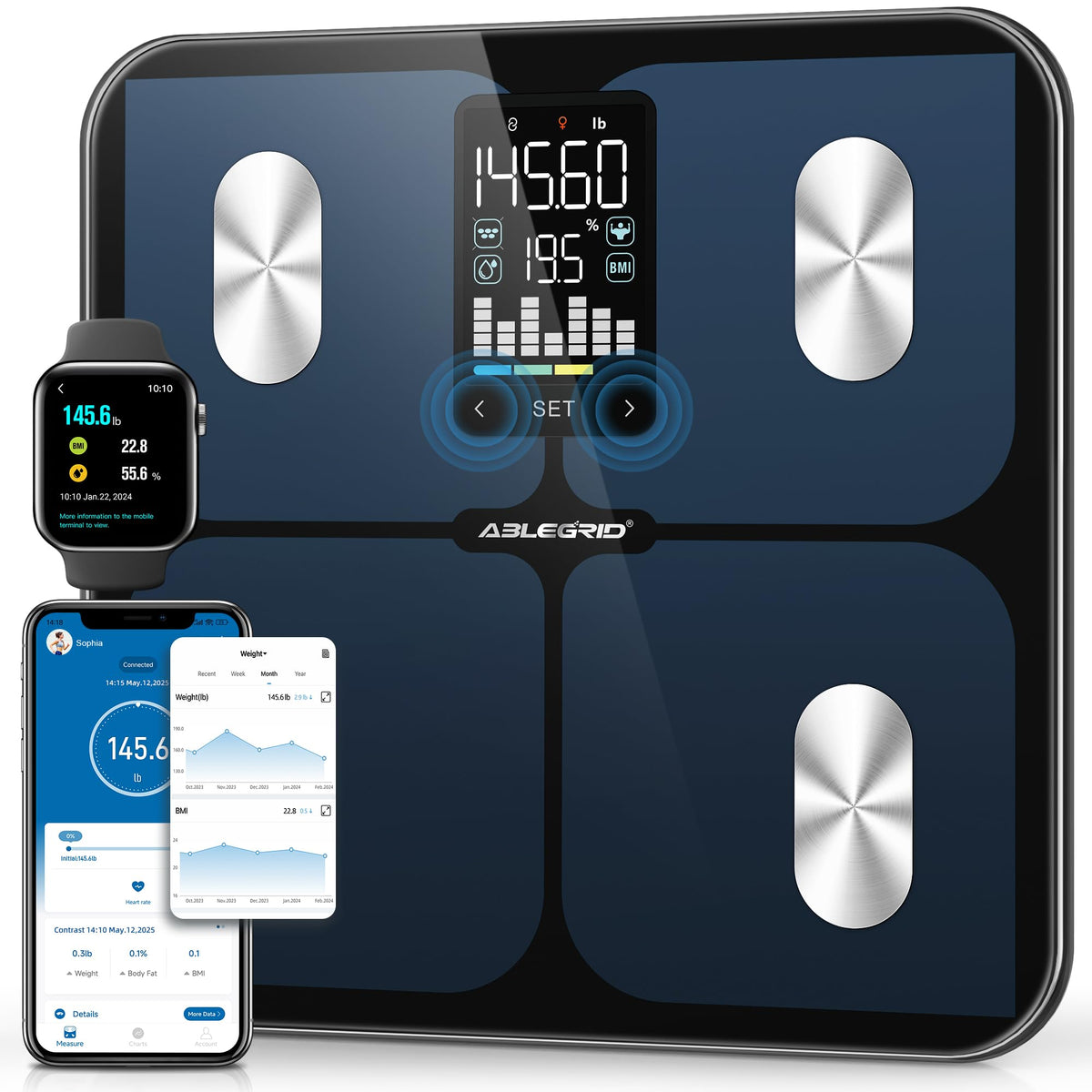 Smart Bathroom Scale for Body Weight and Fat U406801