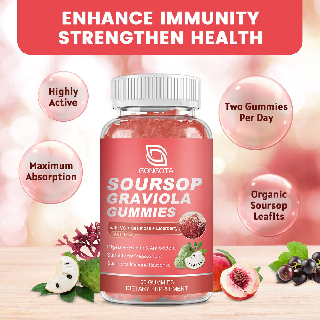 Soursop Graviola Gummies 2200mg Elderberry Sea Moss 60 Gummies Z15490