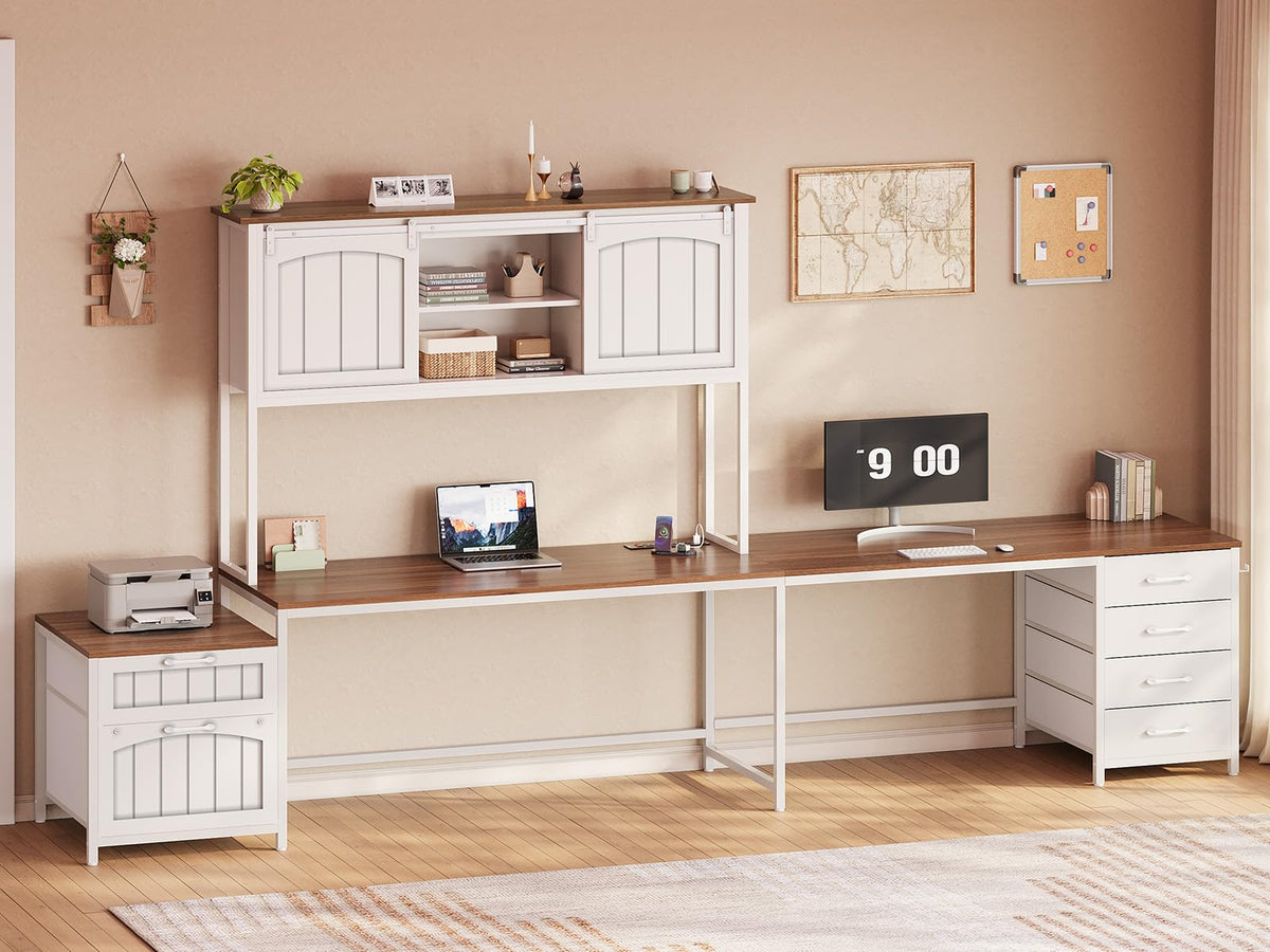 L Shaped Office Desk with 6 Drawer, Hutch L4320