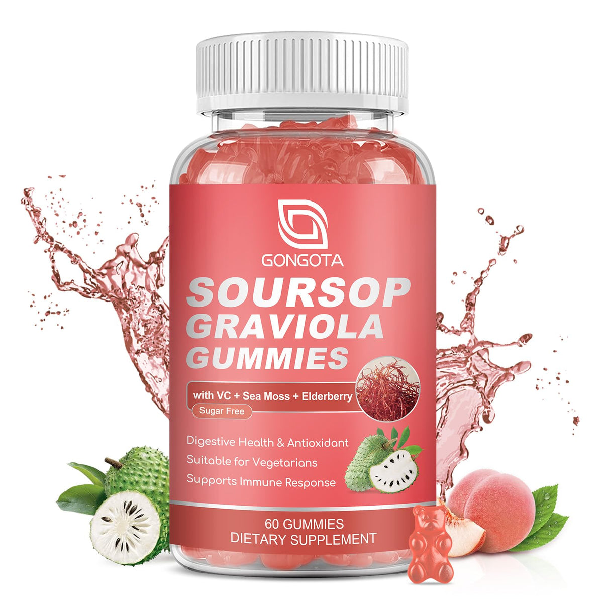 Soursop Graviola Gummies 2200mg Elderberry Sea Moss 60 Gummies Z15490