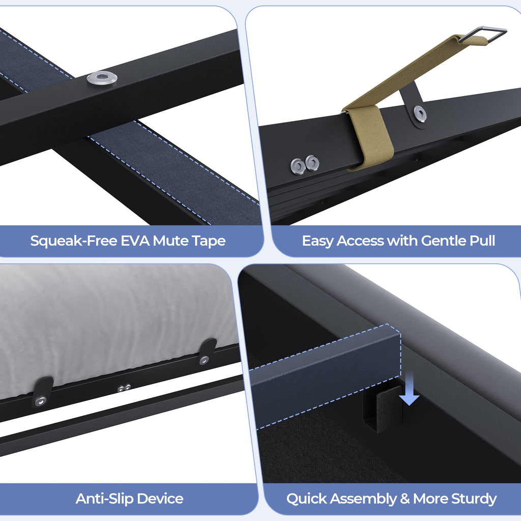Full Size Hydraulic Lift Up Storage Bed Frame with Shelves, Side Pockets & Charging Station, Upholstered LED Platform Bed with Button Tufted Headboard, No Box Spring Needed, Velvet Grey Q415