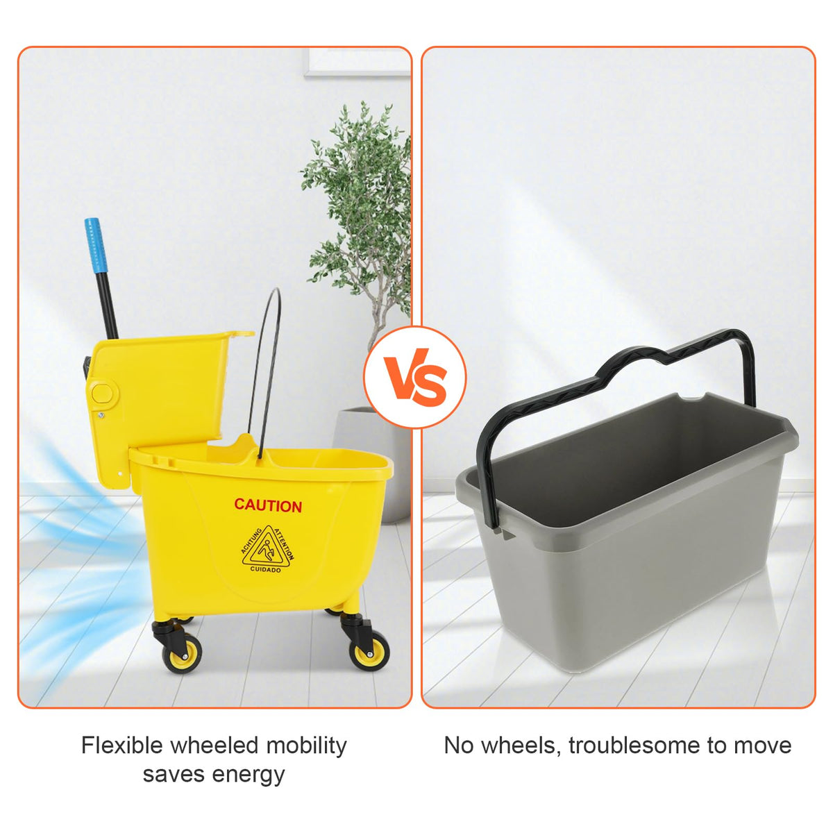 35 Qt Yellow Mop Bucket with Wringer on Wheels T954221