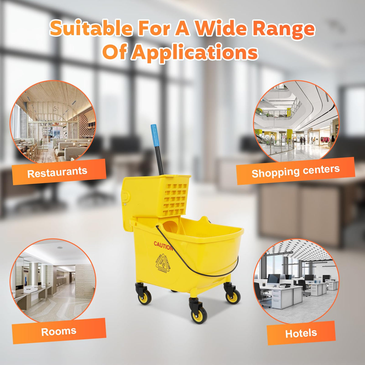35 Qt Yellow Mop Bucket with Wringer on Wheels T954221