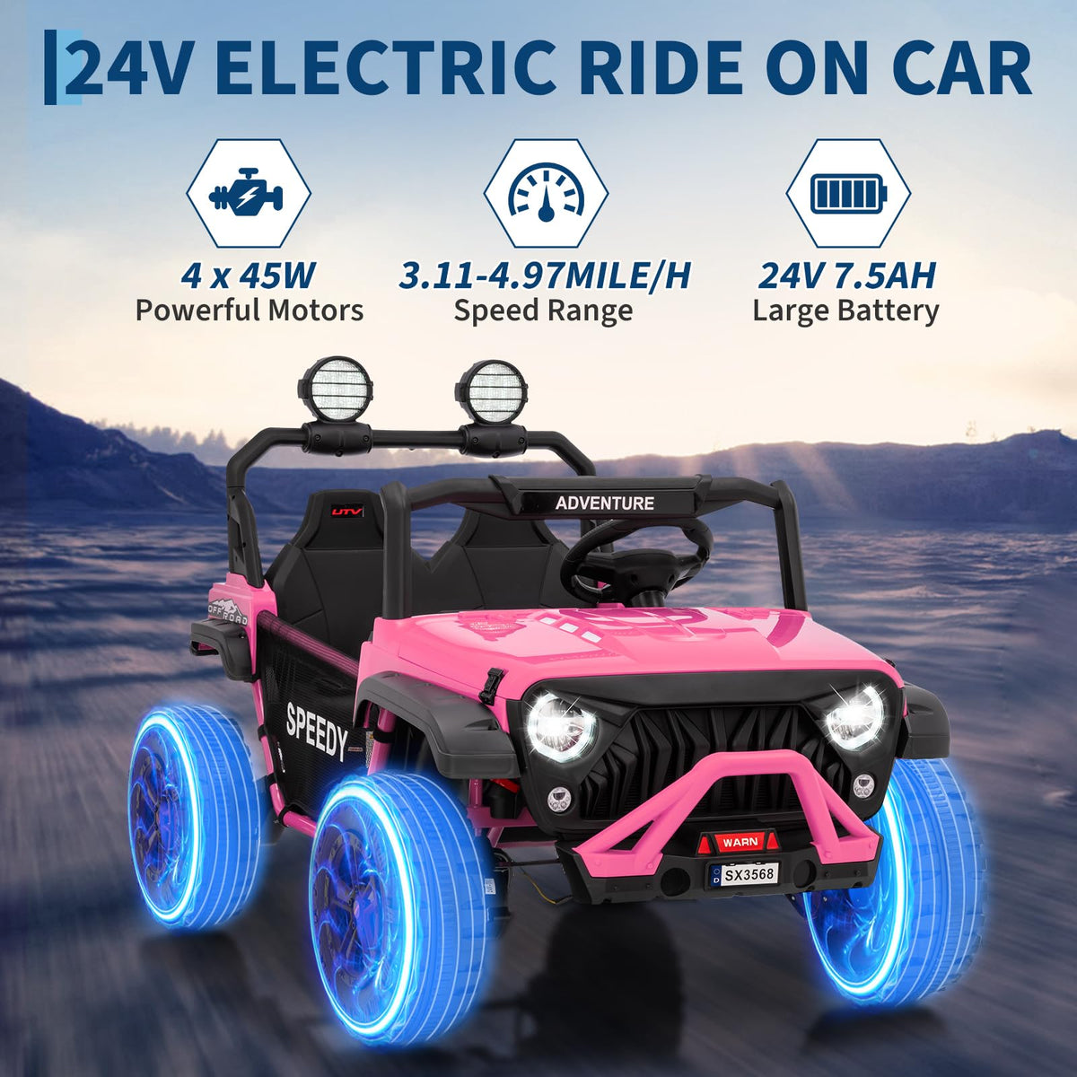 24V 4WD 2 Seater Ride on Car with Remote Control, Pink Y1039