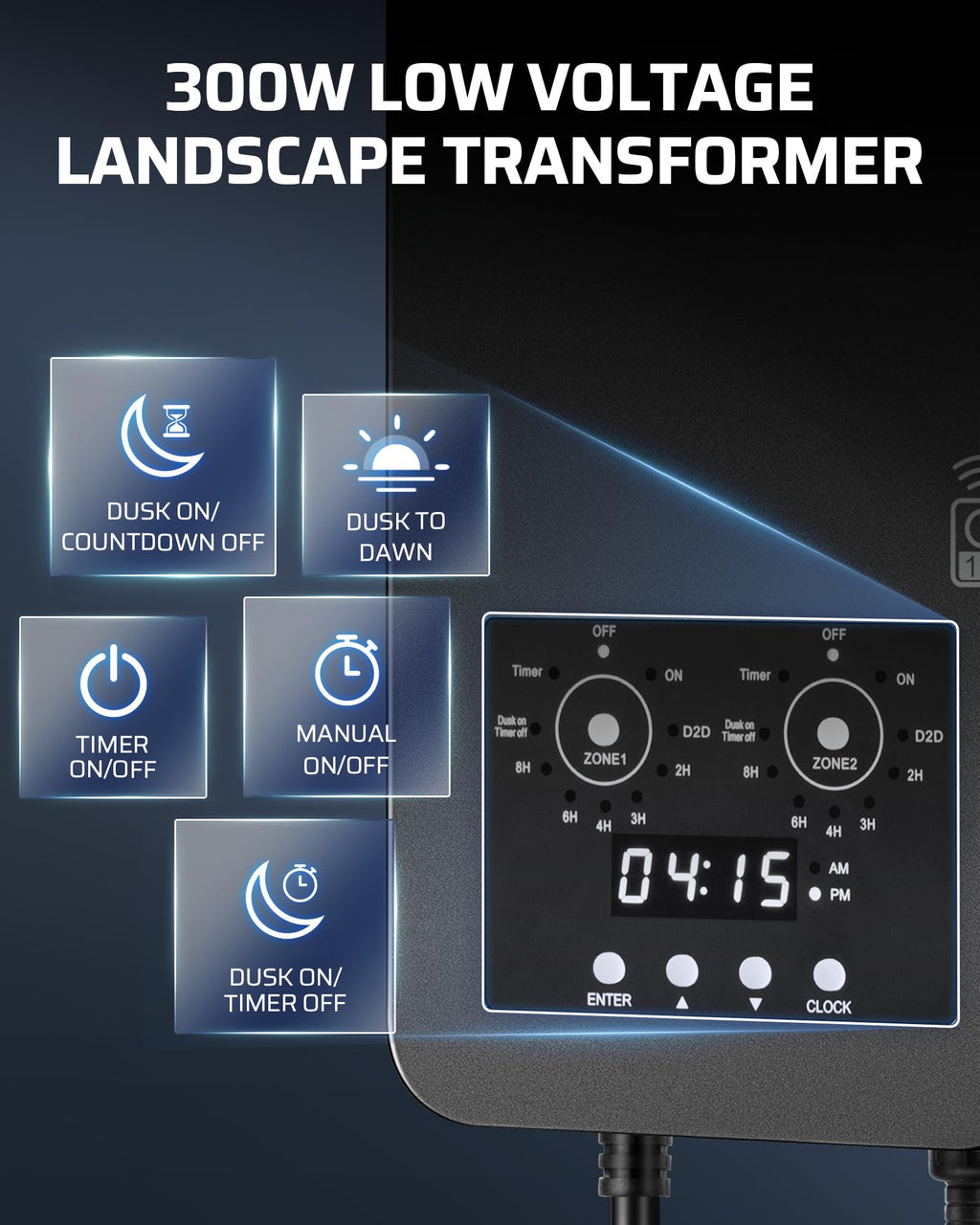 300W Low Voltage Transformer with Remote Photocell Sensor & Timer X878