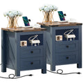 Set of 2 Nightstands with Charging Station and 2 Drawers Q86651