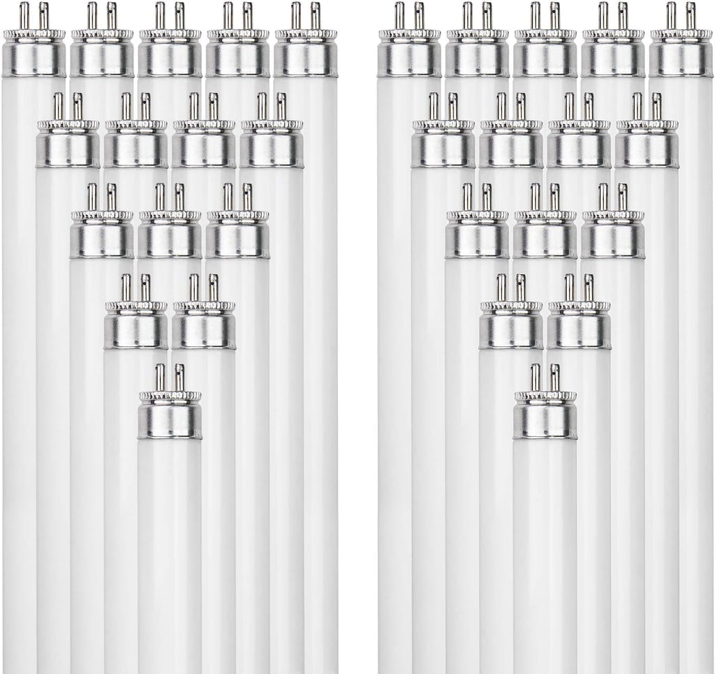 24 Inch T5 Fluorescent Bulb G5 Miniature Bipin Base High Output 1800 Lumens 3000K Soft White 24W Linear Tube Pack of 40 U15410