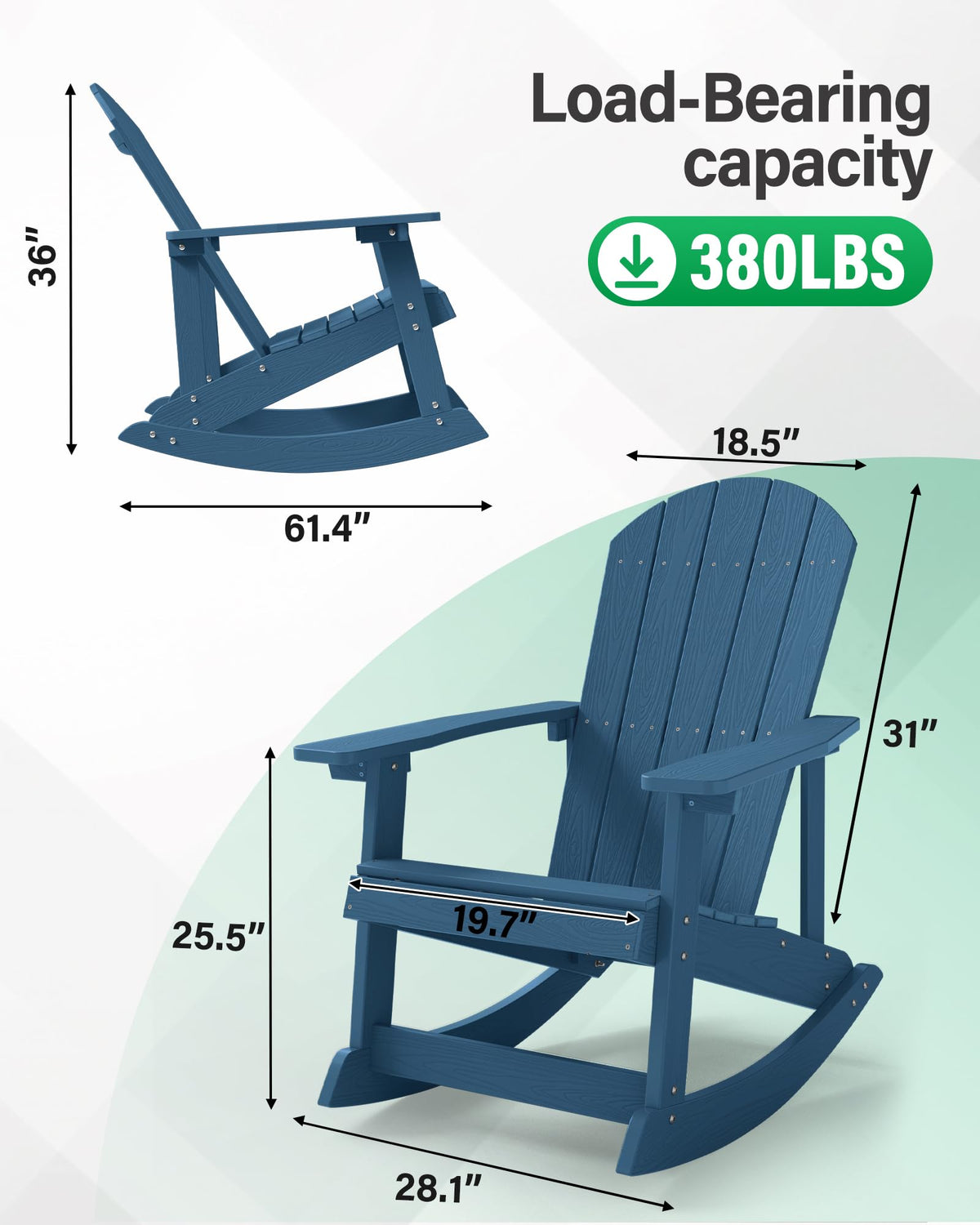 Navy Blue All-Weather Resistant Adirondack Rocking Chair Set of 2 T703