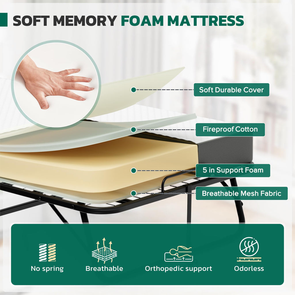 Folding Bed with 5" Memory Foam F924