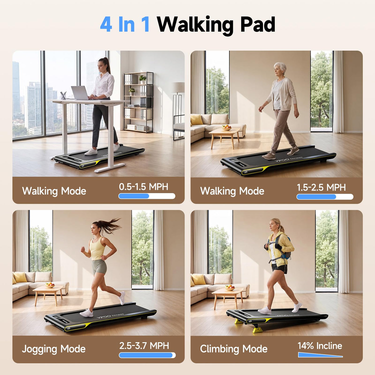 Walking Pad with 14% Incline Under Desk Treadmill E621548