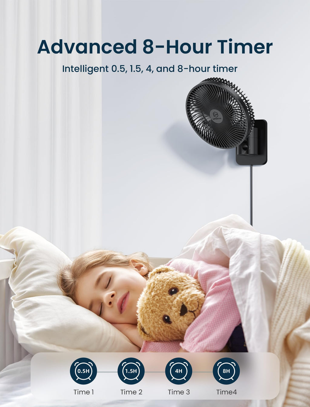 8.5-Inch Quiet Wall-Mounted Oscillation Fan with Remote & Timer J7077