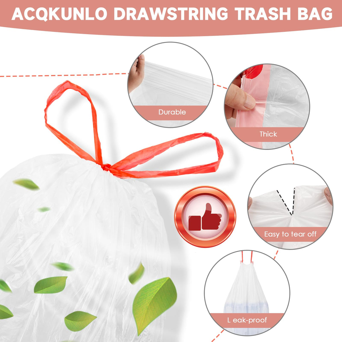 2 Gallon White Drawstring Trash Bags 60 Count V5366