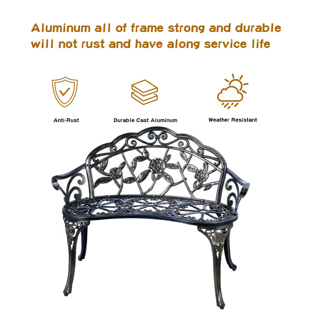 Metal Cast Aluminum Patio Garden Bench B98409