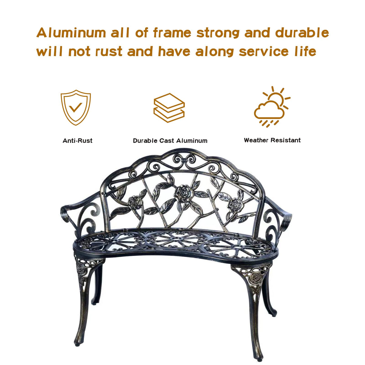 Metal Cast Aluminum Patio Garden Bench B98409