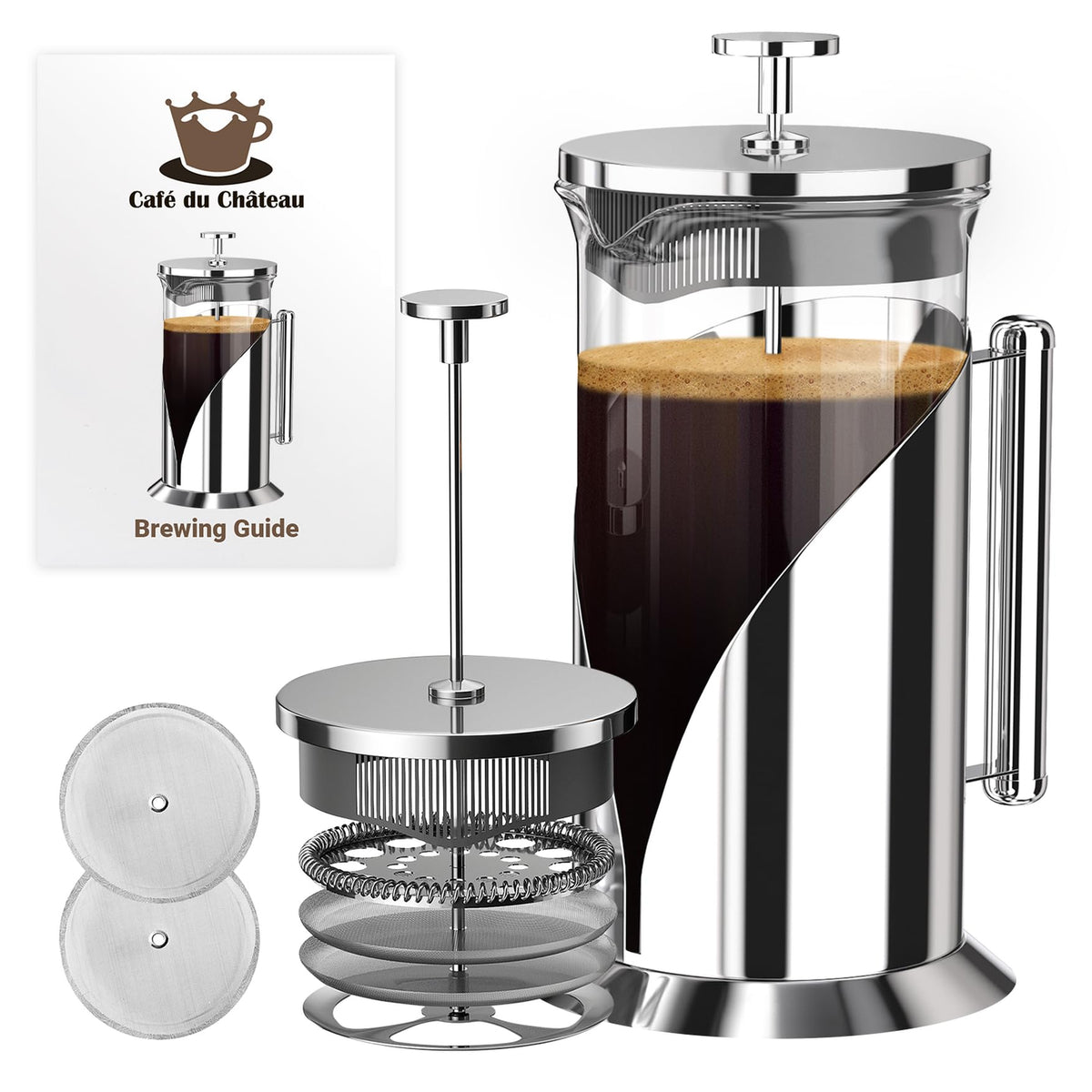 French Press Coffee Maker 34 oz Glass Stainless Steel Y54023