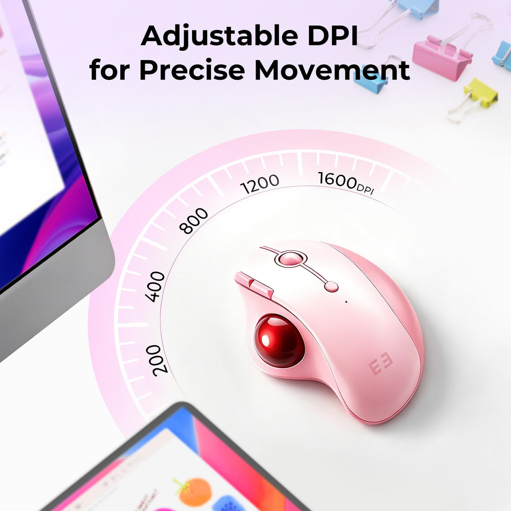 Wireless Ergonomic Pink Trackball Mouse T65678