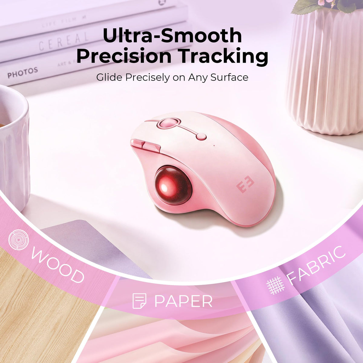 Wireless Ergonomic Pink Trackball Mouse T65678