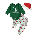 Christmas Baby Boy Long Sleeve Romper Onesie Pants Santa Hat C123