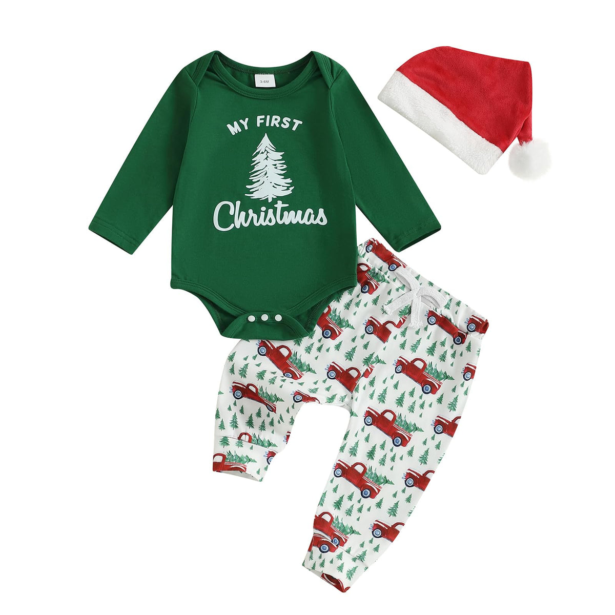 Christmas Baby Boy Long Sleeve Romper Onesie Pants Santa Hat C123