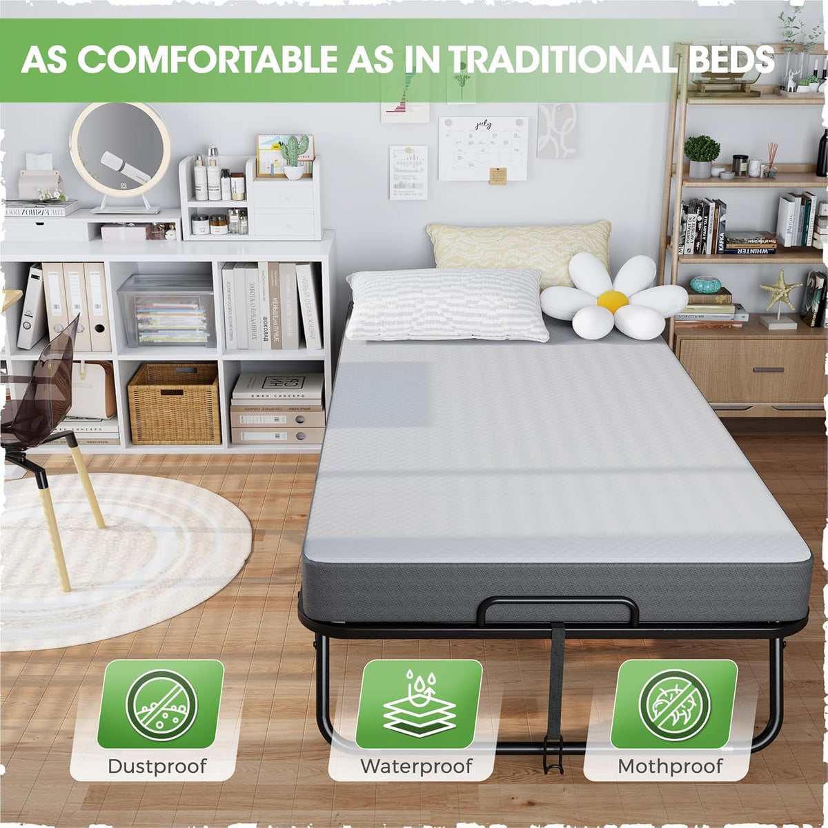 Folding Guest Bed Single Size with 5 Inch Memory Foam Mattress R27080