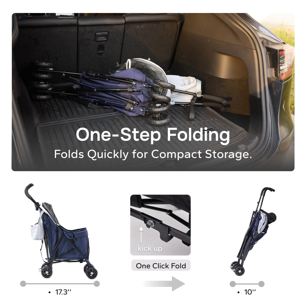 Foldable Pet Stroller for Small Dogs & Cats, 10 lbs, Blue Gray Z81660