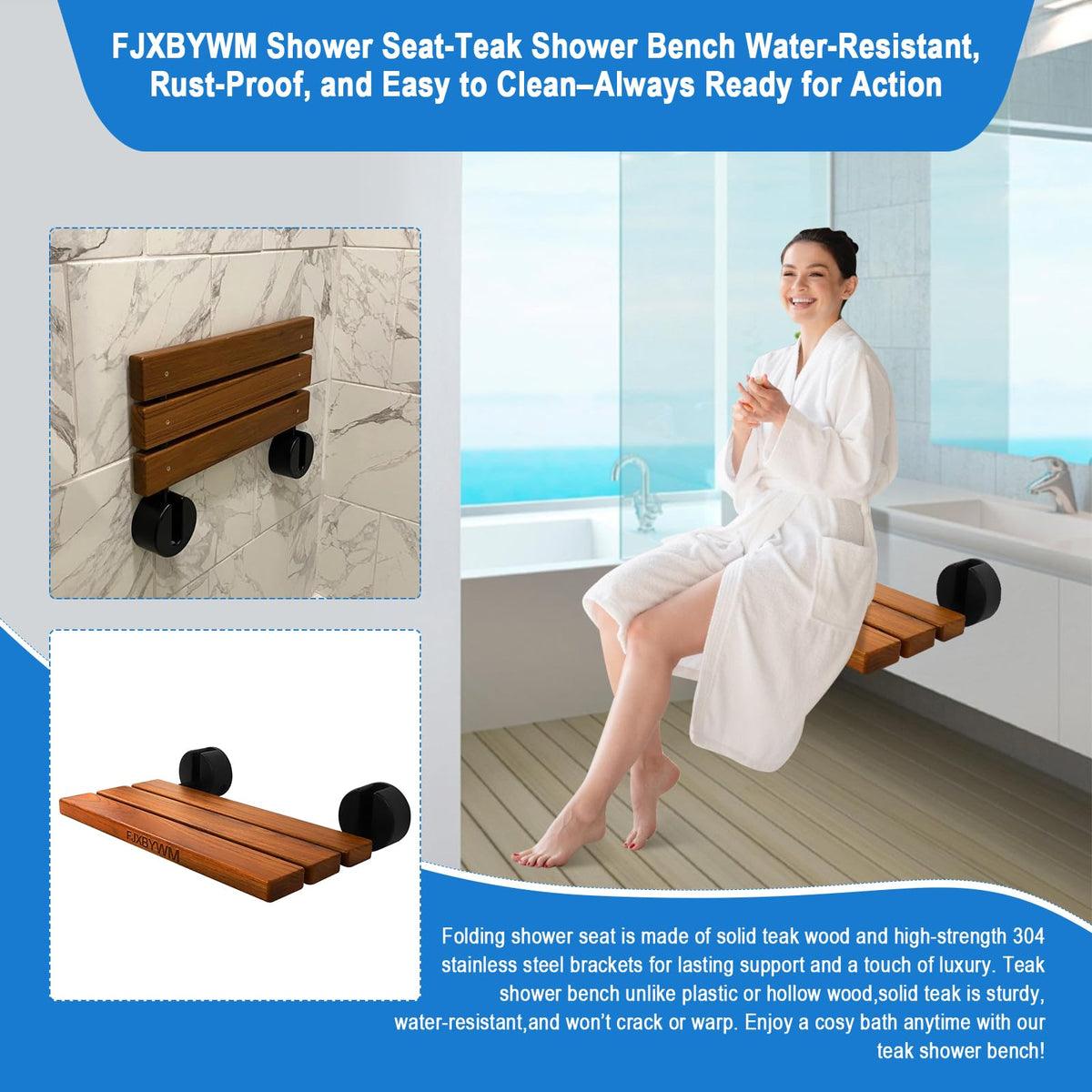 20" Teak Wall Mounted Fold Down Shower Seat 400 lbs Capacity G4912