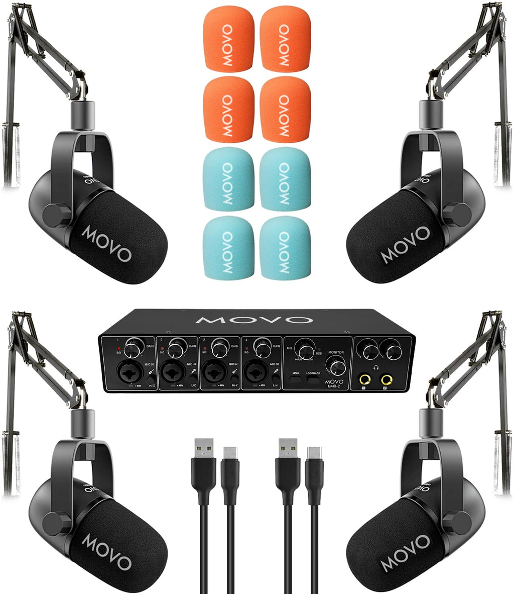4-Person Podcast Equipment Bundle with 4-Channel USB Audio Interface and 4 Dynamic Microphones Z1885