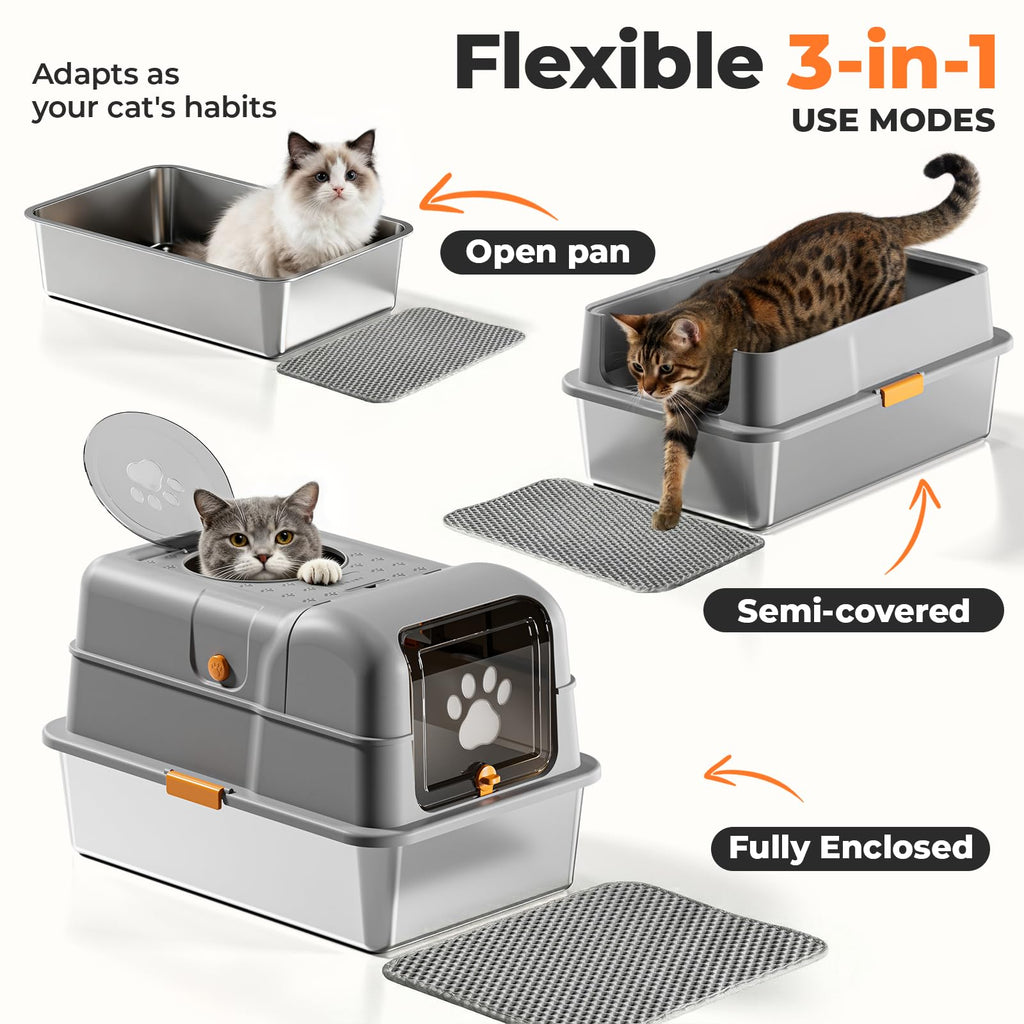 Non-Stick Stainless Steel Cat Litter Box with Lid K27730