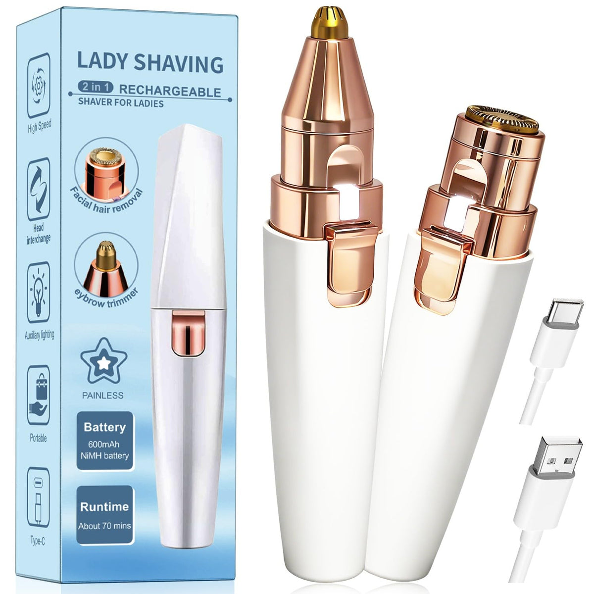 2-in-1 Electric Facial Hair Removal for Women A993365