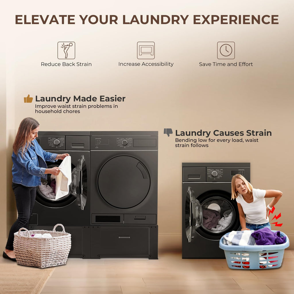 29" Washer and Dryer Pedestals with Drawer Set of 2 Black E67142