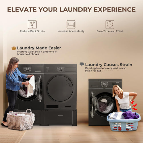 29" Washer and Dryer Pedestals with Drawer Set of 2 Black E67142