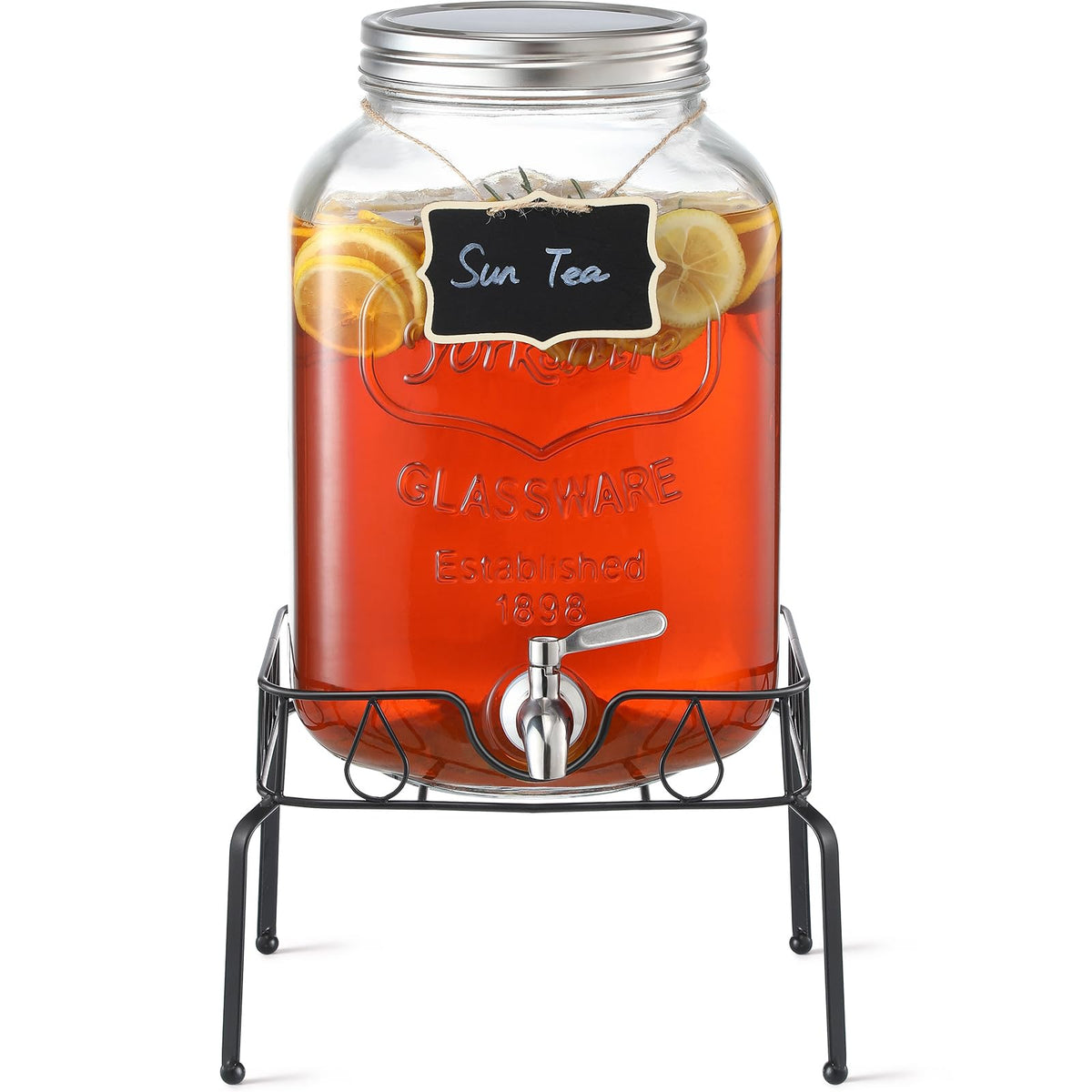 2 Gallon Glass Beverage Dispenser with Stand and Lid W3210