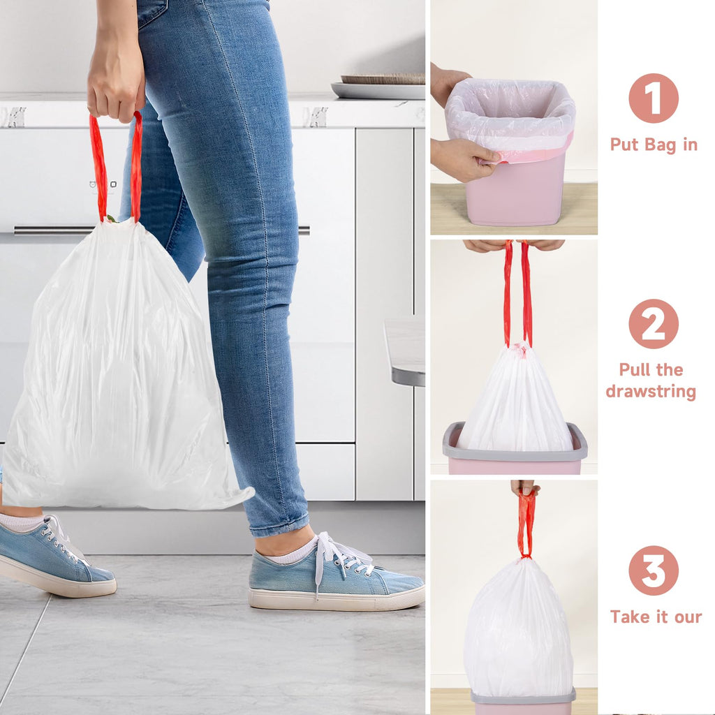 2 Gallon White Drawstring Trash Bags 60 Count V5366