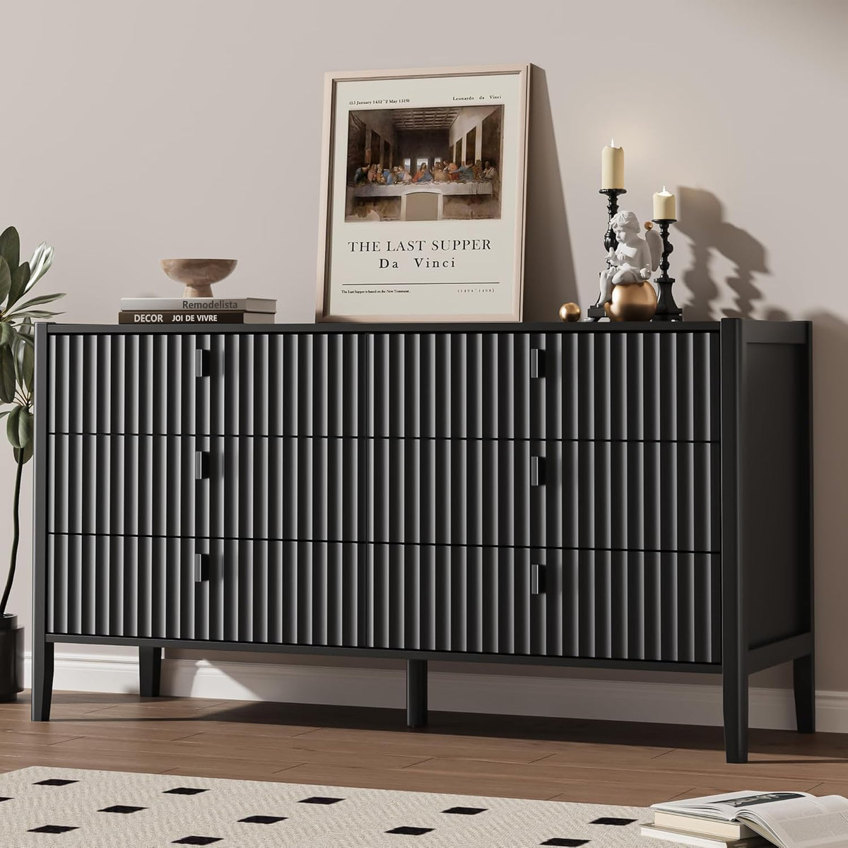 Black 6 Drawer Wood Dresser C640