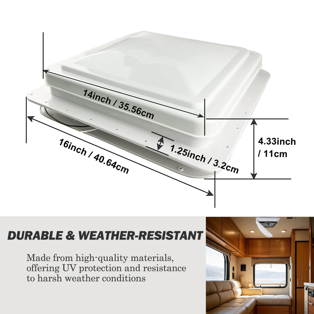 14" RV Roof Vent with 12V Fan, White K310