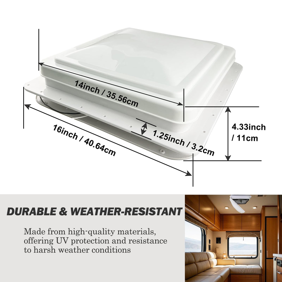 14" RV Roof Vent with 12V Fan, White K310