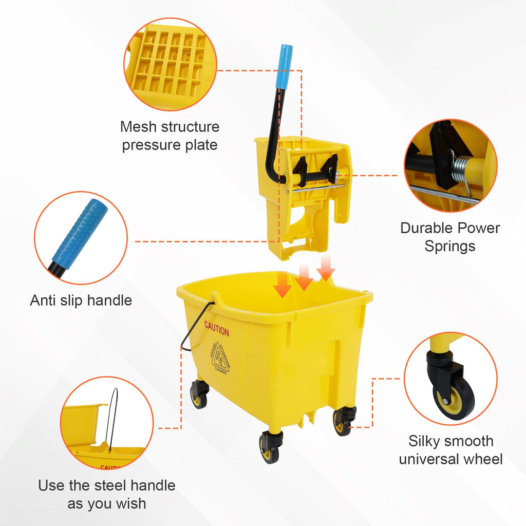 35 Qt Yellow Mop Bucket with Wringer on Wheels T954221