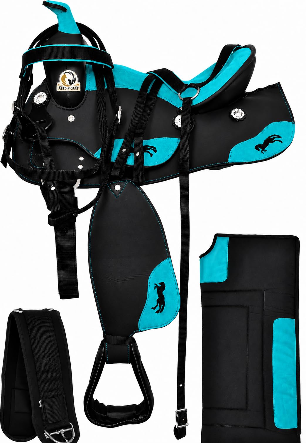 Lightweight Synthetic Western Trail Saddle Set with Pad, Girth & Stirrups E169