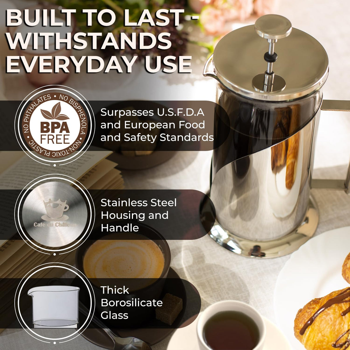 French Press Coffee Maker 34 oz Glass Stainless Steel Y54023